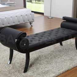 Monte Carlo Black Leather Bench - VIG Furniture - Upholstered Benches