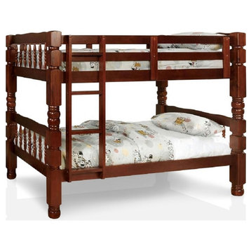 Furniture of America Ricky Cottage Wood Twin Over Twin Bunk Bed in Cherry
