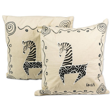 Novica Handmade Prancing Hand-Painted Cotton Cushion Covers (Pair)