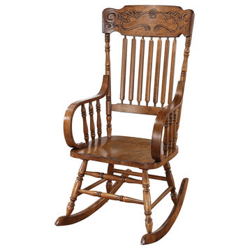 Rocking Chair with Ornamental Headrest, Warm Brown