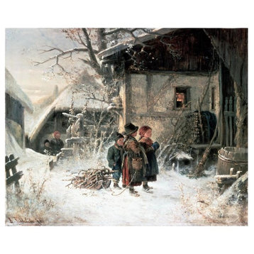 "Children In The Snow" Digital Paper Print by Bernhard Frohlich, 32"x26"