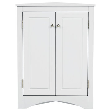 32" Wood 2-door Bathroom Corner Cabinet with Adjustable Shelves, White