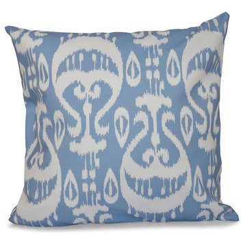Ikat , Geometric Outdoor Pillow, Blue, 20"x20"