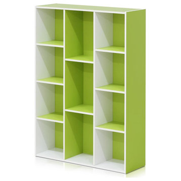 Furinno Luder 11-Cube Reversible Open Shelf Bookcase, White/Green 11107Wh/Gr