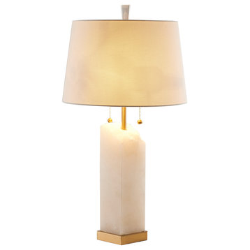 Cracked Marble Base Table Lamp, Gold Frame and Drum Shade