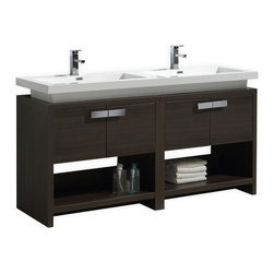 63 inch Gray Oak Modern Bathroom Vanity with Integrated Sink Top - Bathroom Vanities And Sink Consoles