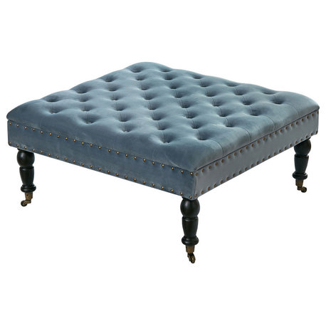 Supersoft Tuft Coffee Table Ottoman, Orion Blue, 33"x33"x18"