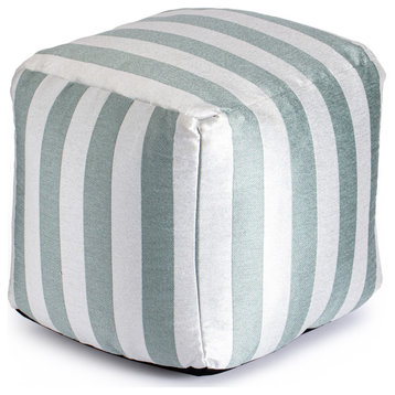 Cape May Teal 18" x 18" x 18" Teal and Ivory Pouf
