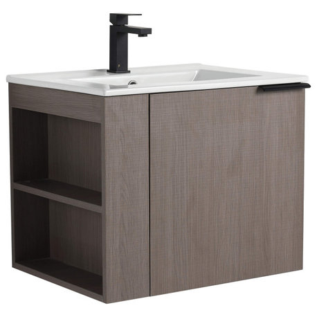 Fine Fixtures Elmridge Modern Bathroom Vanity, Gray Oak, 24", Left Hand