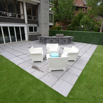 Modern Pool with Artificial Turf & Boxwood