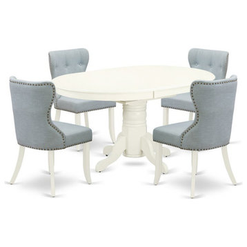 East West Furniture Avon 5-piece Wood Dining Table Set in Linen White