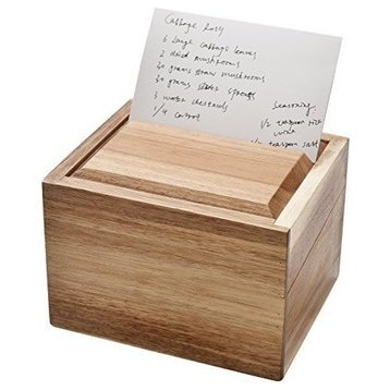 Welland Acacia Wood Recipe Box With Card Divider, Recipe Card Set