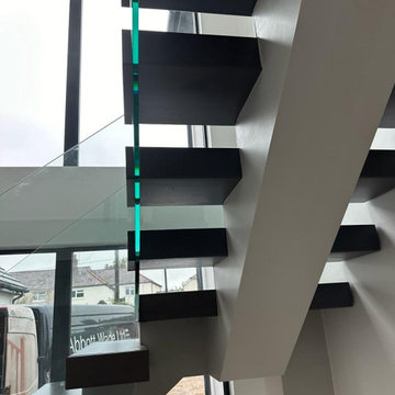 New Two-Tone Monostring Stairs| White & Grey with Frameless Glass | Towcester