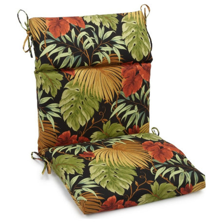 20"x42" Spun Polyester Squared Seat/Back Chair Cushion, Tropique Raven