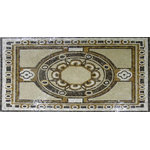 Mozaico - Geometric Floor Mosaic - Gudrun, 71" X 35" - Designed to look like a stylish area rug this eye-catching Gudrun geometric floor mosaic makes a stunning statement in any room. An octagon center with decorative florals and circles in a warm beige and brown color scheme this mosaic makes a lovely tile mural or decorative tile area rug.