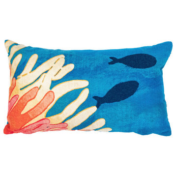 Liora Manne Visions III Reef and Fish Indoor/Outdoor Pillow, Coral, 12"x20"