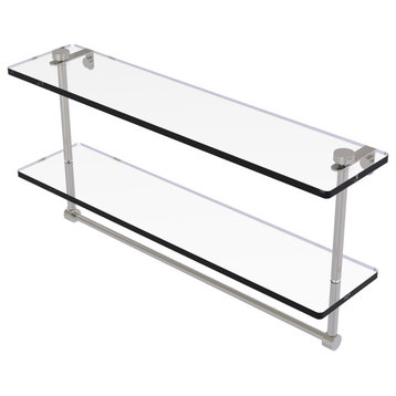 22" Two Tiered Glass Shelf with Integrated Towel Bar, Satin Nickel