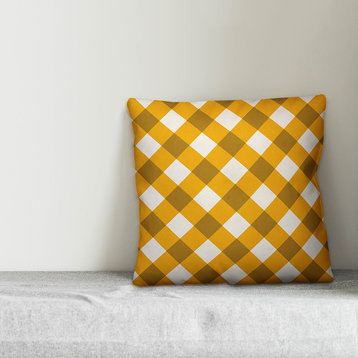 Yellow Plaid Throw Pillow Cover, 16"x16"