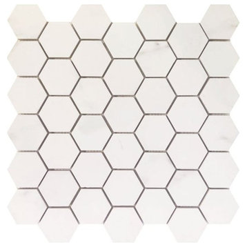 Mosaic Tile Rectified Porcelain Calacatta Hexagon, White