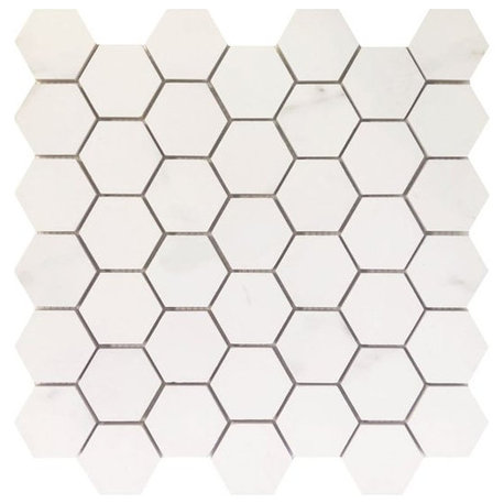 Mosaic Tile Rectified Porcelain Calacatta Hexagon, White