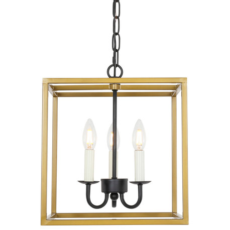 Elegant Lighting LD6105D12 Eclipse 3 Light 12" Cage Chandelier - Brass / Black