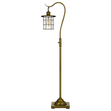 Benzara BM233411 60" Metal Downbridge Floor Lamp With Caged Shade, Antique Brass