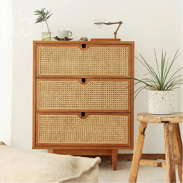 Nordic Natural 4 Drawers Chest Rattan Woven in Large