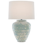 Currey & Company - Mimi Table Lamp - The ginger-jar shape of the Mimi Table Lamp is just one of its lovely features: the aqua and cream surface is another. The turquoise lamp, which will bring textural patina to a room, is topped with a white shantung shade.