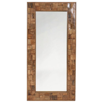 Casartis Living Alto Farmhouse Wood and Glass Accent Mirror in Brown