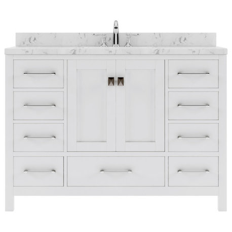Caroline Avenue 48" Bath Vanity, White With Marble Quartz Top