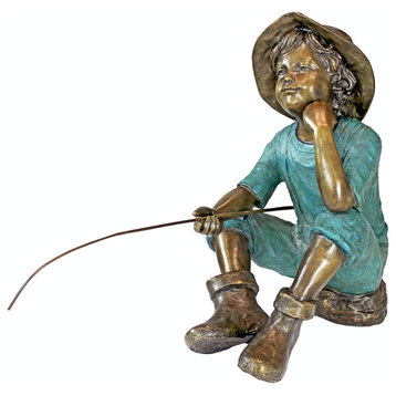 Fish Wish Fisherboy Cast Bronze Garden Statue
