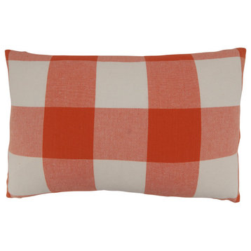 Throw Pillow Cover With Buffalo Plaid Design, 13"x20", Orange