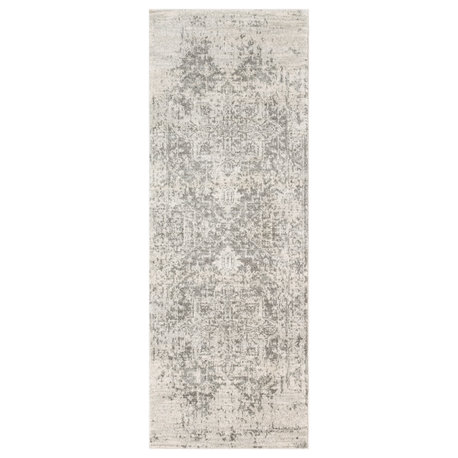 Harput Traditional Black and Light Gray Area Rug, 2'7"x10'3" Runner