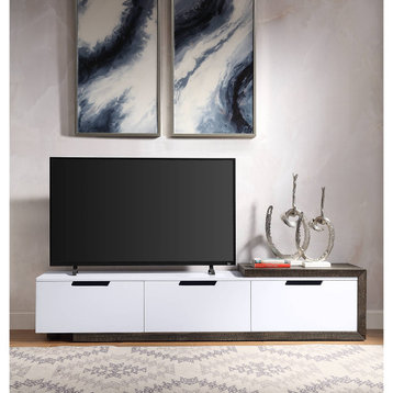 Modern Entertainment Center, 3 Storage Drawers and Sliding Side Top, White/Oak