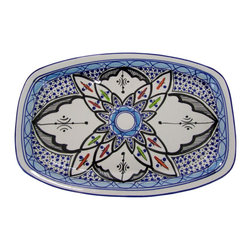 Le Souk Ceramique - Rectangular Stoneware Platter Tibarine Design - Serving Dishes And Platters