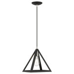 Livex Lighting - Pinnacle 1 Light Black With Brushed Nickel Accents Pendant - Influenced by the modern industrial style, this black one light mini pendant has a striking triangular shape. Both sleek and rustic, it's ideal for modern, contemporary or industrial style interiors.