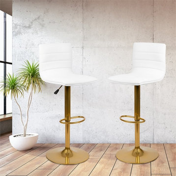 Flash Furniture Adjustable Faux Leather Bar Stool in White and Gold (Set of 2)