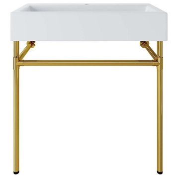 Modway Redeem 32" Wall-Mount Stainless Steel Bathroom Vanity in Gold/White