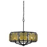 CAL LIGHTING - 60W Revenna Forged Iron Chandelier With Hand Crafted Glass - 60W x 6 forged iron chandelier with hand crafted glass