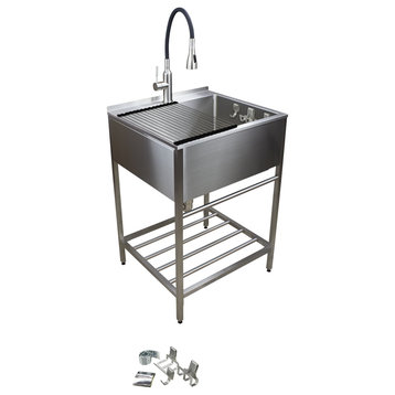Transolid 25"x22" Stainless Steel Laundry Sink With Wash Stand, Brushed Satin