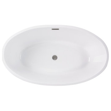 Vanity Art 55"x32" Acrylic Freestanding Soaking Bathtub, White/Brushed Nickel