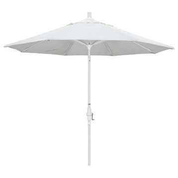 9' Matted White Collar Tilt Crank Lift Aluminum Umbrella, Olefin, White
