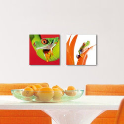 Platin Art's Deco Glass Wall Decor- Crazy Frogs - Set of 2 - Wallpaper