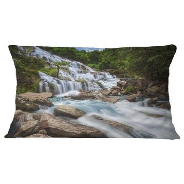 White Mae Ya Waterfall Landscape Photography Throw Pillow, 12"x20"