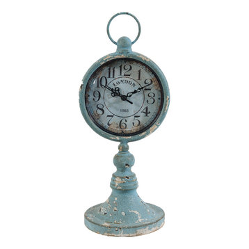 13" Antiqued Blue Metal Pedestal Table Clock