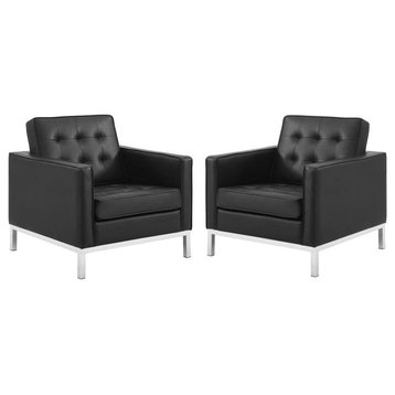 Home Square 2 Piece Upholstered Faux Leather Armchair Set in Silver and Black