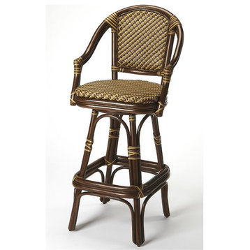 Beaumont Lane 29.75" Transitional Rattan Bar Stool in Distressed Brown