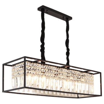 Rectangle Crystal Hanging LED Chandelier, Black, Cool Light, Dimmable