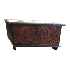 Mogul Interior - Consigned Coffee Table Floral Carved Chest Dark Brown Antique Treasure Trunk - Coffee Tables