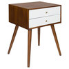 Finco Side Table with 2 Drawers, Walnut Brown/White 18x15x24